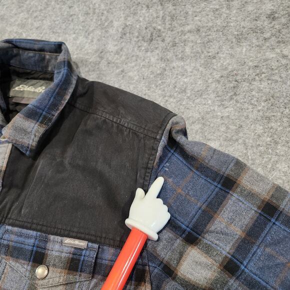 Eddie Bauer Mens L Large Cotton Plaid Flannel Snap Insulated Shacket Jacket - Picture 9 of 16